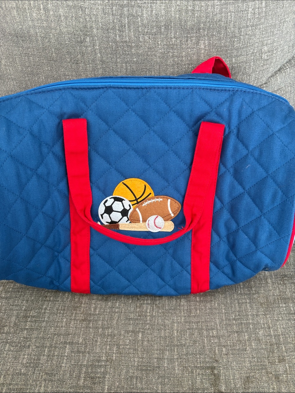 Kids Quilted Sports Duffel Bag - Blue with Red Handles